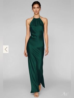 Emerald Green Satin Halter Maxi Dress